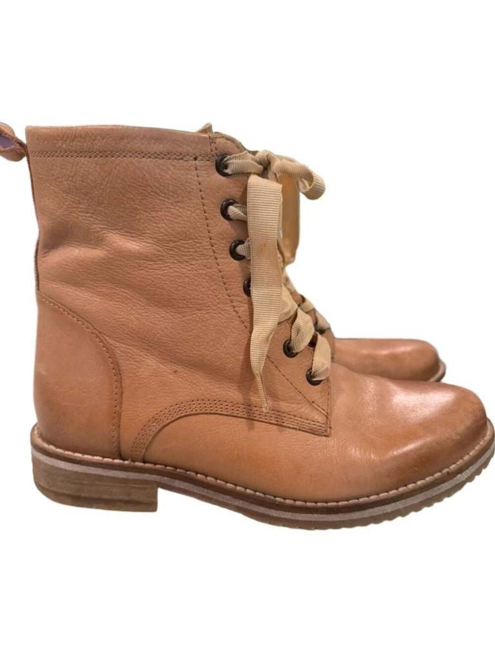Crevo Freya Leather Lace-Up Ankle Boots in Beige